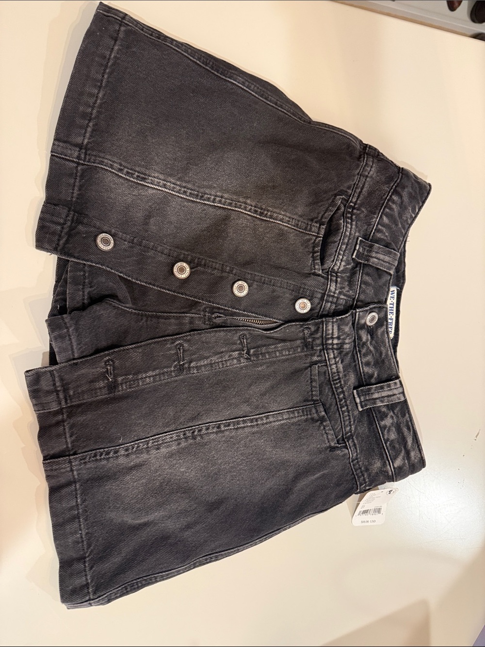 NWT Free People Black Button-Front Denim Mini Skort/Skirt - Size 27